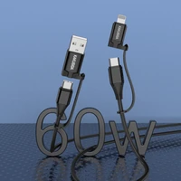 KAKU Kabelis KSC-654 Tuojie 4 in 1 - USB + Type C į Type C + Lightning - 1,2 metrai juodas