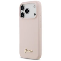 Guess Silikoninis Raštas Metalinis Logo Magnetinė dėklas telefonui iPhone 17 Pro - Rožinė