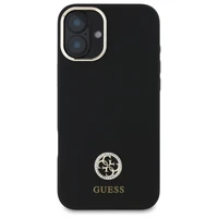 Guess Silikoninis Logo Strass 4G dėklas iPhone 16 - juodas