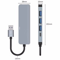 HUB Tech-Protect V0 5in1 USB-A - USB-A 3.0 / 3x USB-A 2.0 / USB-C - pilkas