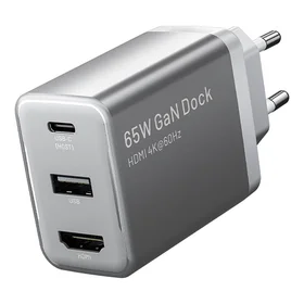 "Vention FJAH0-EU" USB(C+A)+HDMI GaN tinklo įkroviklis (60W/5W/4K@60Hz) (pilka)