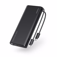 VEGER išorinė baterija 25000 mAh su įmontuotais kabeliais Type C / Lightning PD 130W TCE130 (W2503) juoda