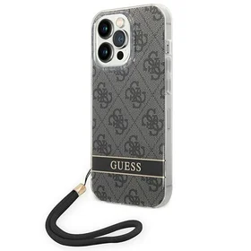 Guess GUOHCP14LH4STK iPhone 14 Pro 6.1 "juodas / juodas kietas dėklas 4G spauda Dirželis
