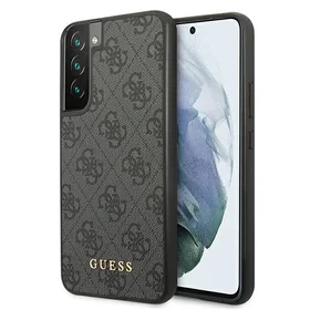 Guess GUHCS22SG4GFGR S22 S901 pilkas kietas dėklas 4G Metal Gold Logo