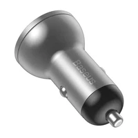 Baseus automobilinis įkroviklis su ekranu 2x USB, 4,8A, 24W (sidabrinis)