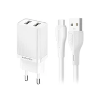 Įkroviklis Awei C15T-EU 10W 2xUSB-A + USB-A to USB-C cable 1.0m baltas