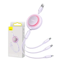 "Baseus Bright Mirror 2", "3-in-1" USB 3-in-1 kabelis, skirtas micro USB / USB-C / "Lightning" 3,5 A 1,1 m (violetinės spalvos)
