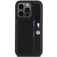 BMW perforuotas trispalvės linijos dėklas telefonui iPhone 15 Pro - juodas