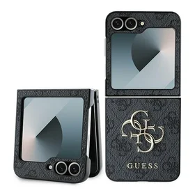 Guess Odinis 4G Metalinis Logotipas Dėklas telefonui Samsung Galaxy Z Flip 6 - Juoda