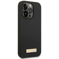 Guess GUHMP14XSBPLK iPhone 14 Pro Max 6.7" juodas/juodas kietas dėklas Silikoninė logotipo plokštelė Magnetinis