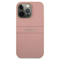 Guess GUHCP13XPSASBPI iPhone 13 Pro Max 6.7 rožinis kietasis dėklas Saffiano Stripe