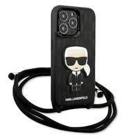 Karl Lagerfeld odinis monogramos lopas ir virvelė Iconik dėklas iPhone 13 Pro / 13 - juoda