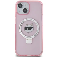 Karl Lagerfeld KLHMP15SHMRSCHP iPhone 15 6.1" rožinė/rožinė kietas dėklas su žiediniu stovu Choupette Head Magnetinis