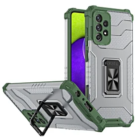 Kristalinis žiedinis dėklas su stovu tvirtas apsauginis dangtelis Samsung Galaxy A72 4G žalias