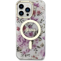 Guess GUHMP14XHCFWST iPhone 14 Pro Max 6.7" skaidrus kietas dėklas Flower Magnetinis
