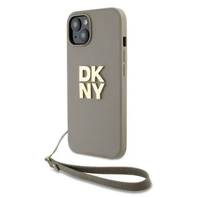 DKNY Dėklas telefonui su dirželiu ir logotipu iPhone 15 / 14 / 13 - smėlio spalvos