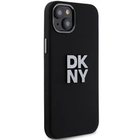 DKNY skystojo silikono metalinio logotipo dėklas telefonui iPhone 15 Plus / 14 Plus - juodas
