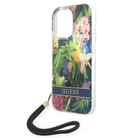 Guess GUOHCP14LHFLSB iPhone 14 Pro 6.1 "mėlynas / mėlynas kietas dėklas Gėlių Dirželis
