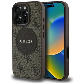 Guess 4G Circle Classic Logo Magnetinis dėklas telefonui iPhone 16 Pro - rudas