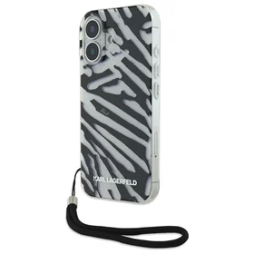 Karl Lagerfeld IML Zebra Raštas ir Virvelė iPhone 16 Dėklas - Juodas