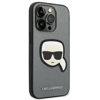 Karl Lagerfeld Saffiano Karl's Head Patch dėklas telefonui iPhone 14 Pro Max - sidabrinis