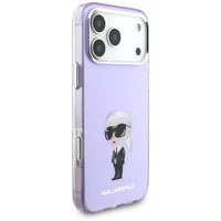 Karl Lagerfeld IML akvarelės Karl & Choupette ir logotipo magnetinis dėklas telefonui iPhone 17 Pro Max - violetinis