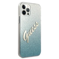 Guess GUHCP12MPCUGLSBL iPhone 12/12 Pro 6.1" mėlynas kietasis dėklas Glitter Gradient Script