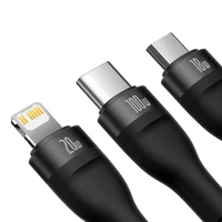Baseus kabelis 3in1 Flash II USB + USB-C - Lightning + USB-C + microUSB 1,5 m 3,5A juodas 100W