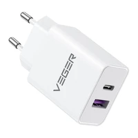 VEGER kelioninis įkroviklis USB A + Type C PD QC3.0 3.25A 65W TCE650 baltas