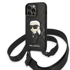 Karl Lagerfeld KLHCP14LSTKMK iPhone 14 Pro 6.1" kietasis dėklas juodas/juodas Monograminis Ikonik Patch