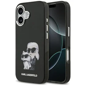 Karl Lagerfeld IML akvarelės Karl & Choupette ir logotipo magnetinis dėklas telefonui iPhone 17 - juodas