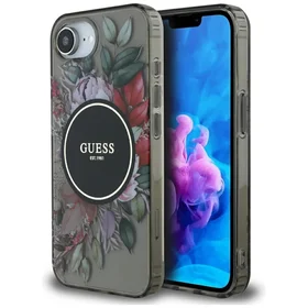 Guess IML Flowers Magnetinis dėklas telefonui iPhone 16e - juodas
