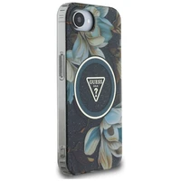 Guess IML Metal Glitter Flowers Triangle Magnetinis dėklas telefonui iPhone 16e - juodas