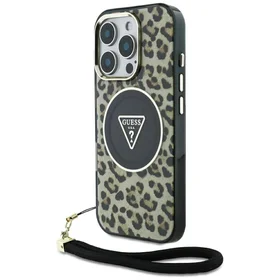 Guess HC IML leopardas trikampio virvelės dirželis MagSafe dėklas iPhone 16 Pro - rudas