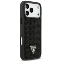 Guess Rhinestone Triangle Logo dėklas telefonui iPhone 17 Pro Max - juodas