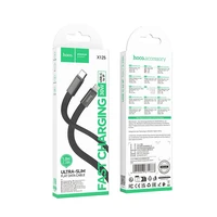Plokščias kabelis USB C į USB C Hoco 3A 60W 1 m X125 juodas