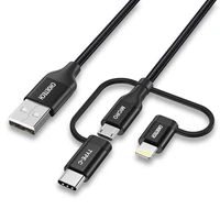Choetech 3in1 MFI kabelis USB - USB Type C / micro USB / Lightning (įkrovimas 3A / duomenų perdavimas 480 Mbps) 1.2 m, juodas (IP0030-BK)