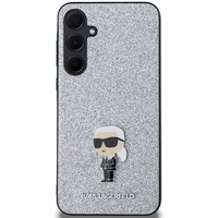 Karl Lagerfeld Fiksuotas Blizgus Ikonik Logotipas Metal Pin dėklas Samsung Galaxy A35 - sidabrinis