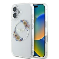 Guess IML Gėlių vainikas Magnetinis dėklas telefonui iPhone 16 Plus - skaidrus