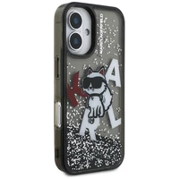 Karl Lagerfeld Liquid Glitter Choupette Logo iPhone 16 deklas - juodas