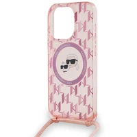 Karl Lagerfeld IML Crossbody Monogram Karl & Choupette Head MagSafe dėklas telefonui iPhone 15 Pro Max - rožinis