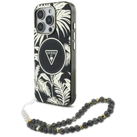 Guess Palm Trees Triangle Pearl Strap MagSafe dėklas telefonui iPhone 16 Pro juodas