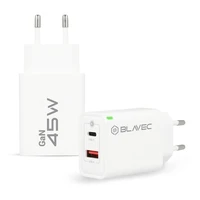 Blavec sieninis įkroviklis BC-5 GaN - USB + Type C - PD QC 45W 3A (TCBC5G-UCW453A) baltas