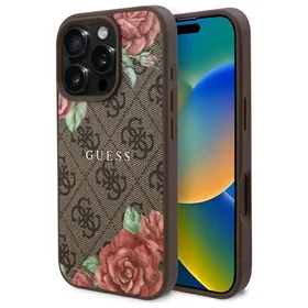 Guess GUHMP16LP4ROPEMCW iPhone 16 Pro 6.3" rudas/rudas kietas dėklas 4G Gėlių Raštas Magnetinis