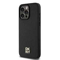 DKNY Odinis monogramos rašto metalinis logotipas Magnetinis dėklas telefonui iPhone 15 Pro Max - juodas