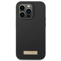 Guess GUHMP14XSBPLK iPhone 14 Pro Max 6.7" juodas/juodas kietas dėklas Silikoninė logotipo plokštelė Magnetinis