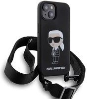 Karl Lagerfeld KLHCP15SSCBSKNK iPhone 15 6.1" kietas dėklas juodas/juodas Crossbody Silikoninis Ikonik