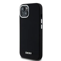 DKNY Skystas silikoninis dėklas MagSafe iPhone 15 Plus / 14 Plus su metaliniu logotipu - juodas (m)