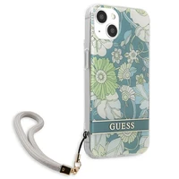 Guess GUHCP13SHFLSN iPhone 13 mini 5.4" žalias kietasis dėklas su gėlių dirželiu