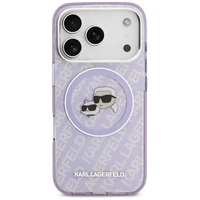 Karl Lagerfeld IML Blizgantis Karl & Choupette Heads Logo magnetinis dėklas telefonui iPhone 17 Pro - violetinis